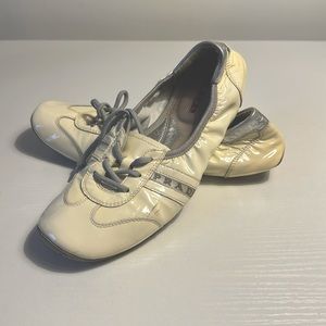 Prada Sport square toe ballet lace up flat white 38.5